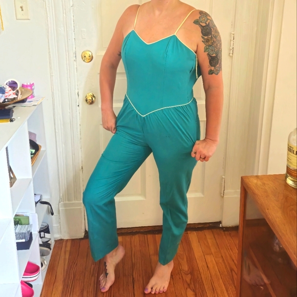 Vintage Turquoise Bodysuit Sz 9 - Picture 1 of 9